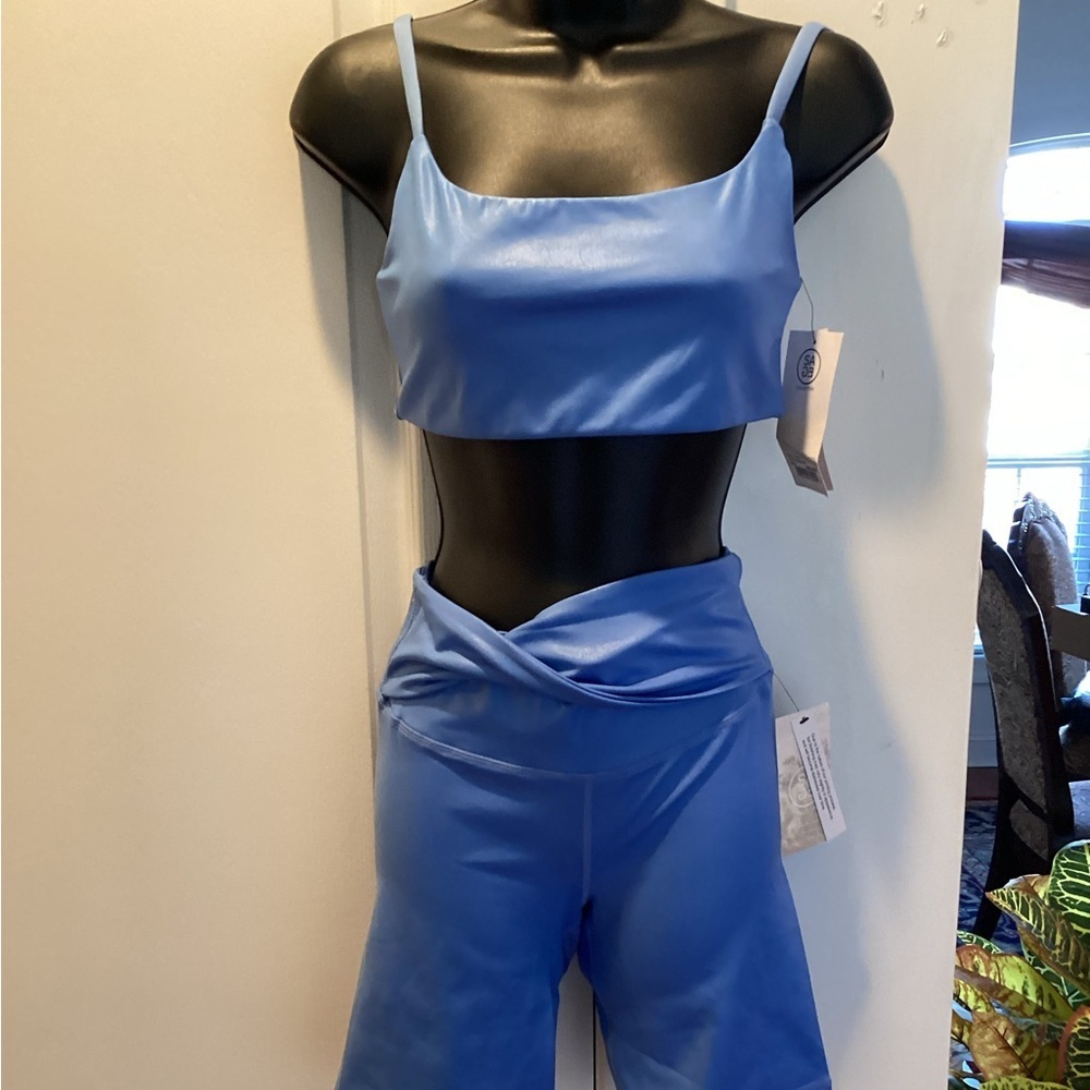SAEG Blue Women's Two-Piece Crop Top & High-Waist Pants Set